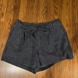 Max Studio Black and White Striped Tie-Front High-Waist Shorts